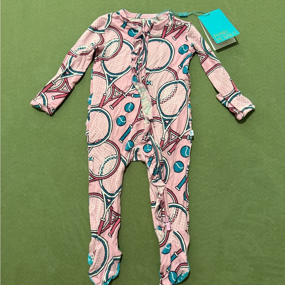 Posh Peanut Pink Tennis Print Kids One Piece NWT 0-3Mo